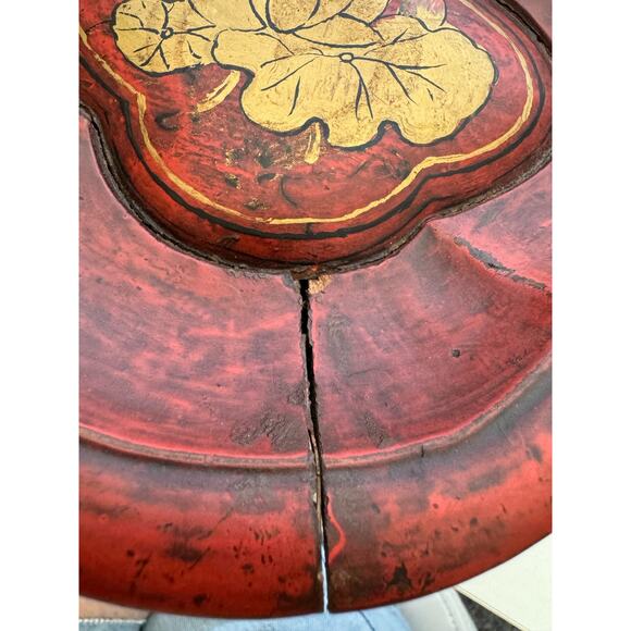 Vintage Hand Created Chinese Carved Wooden Red Gold Bowl - Picture 11 of 12